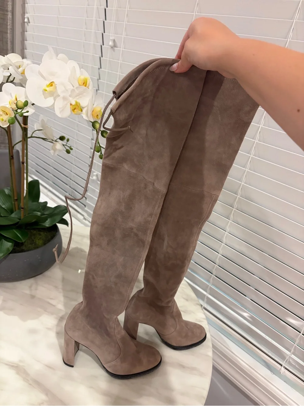 Stuart Weitzman Over-the-Knee Suede Boots in Taupe
